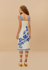 Farm Rio Off-White Floral Cascade Wavy Midi Dress