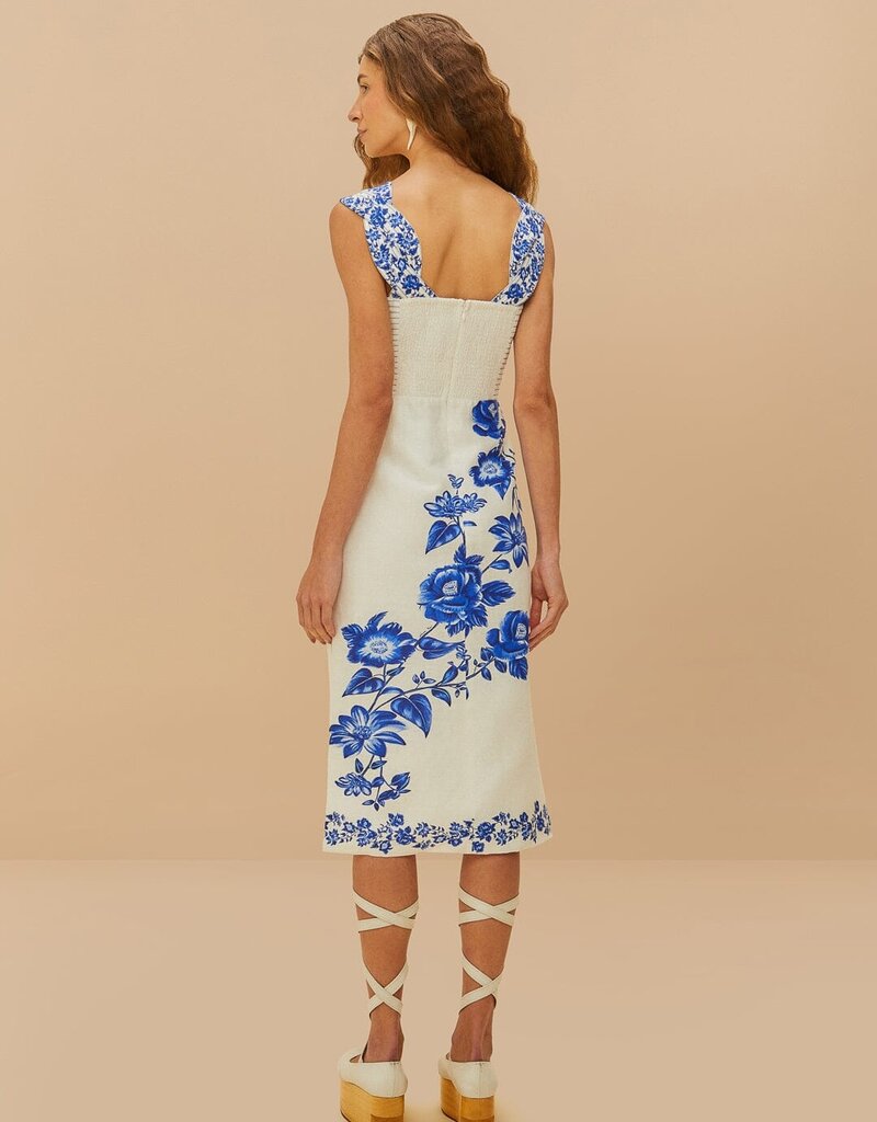 Farm Rio Off-White Floral Cascade Wavy Midi Dress