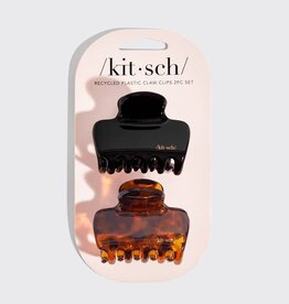 Kitsch Medium Puffy Claw Clips 2pc Set - Black/Tort