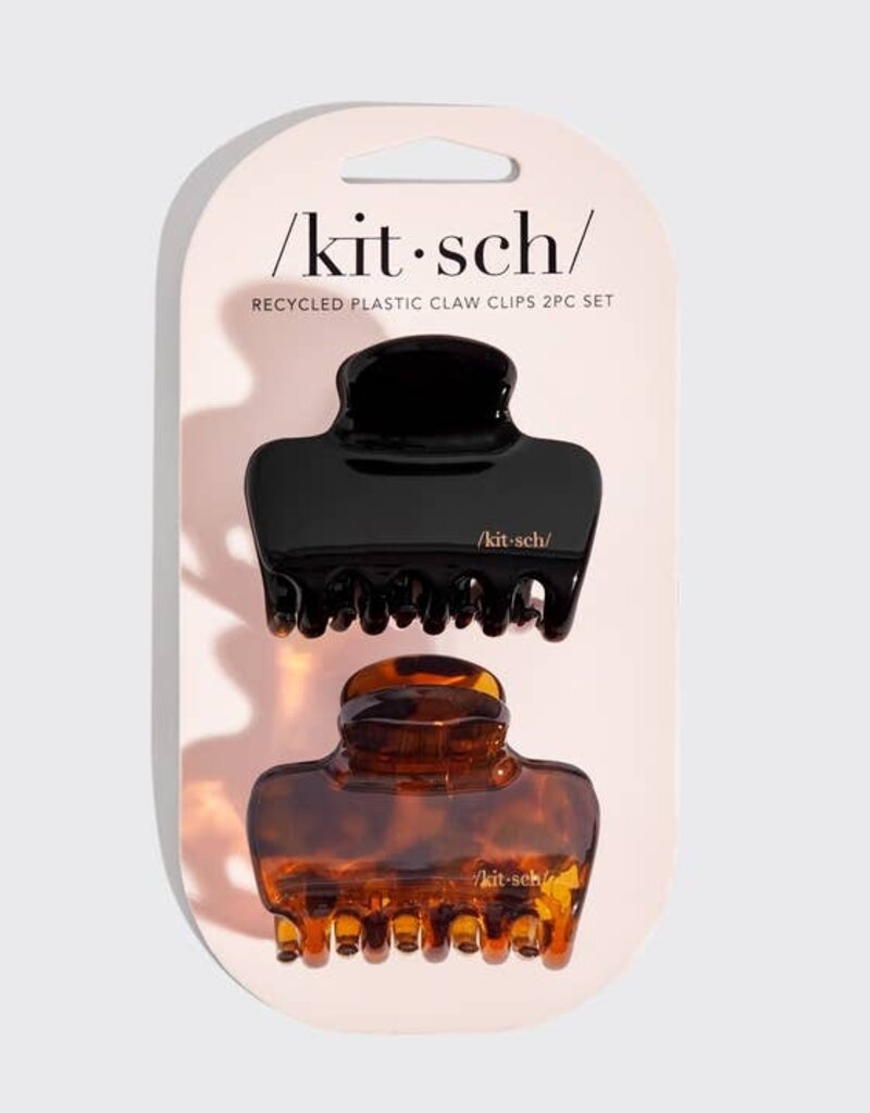 Kitsch Medium Puffy Claw Clips 2pc Set - Black/Tort