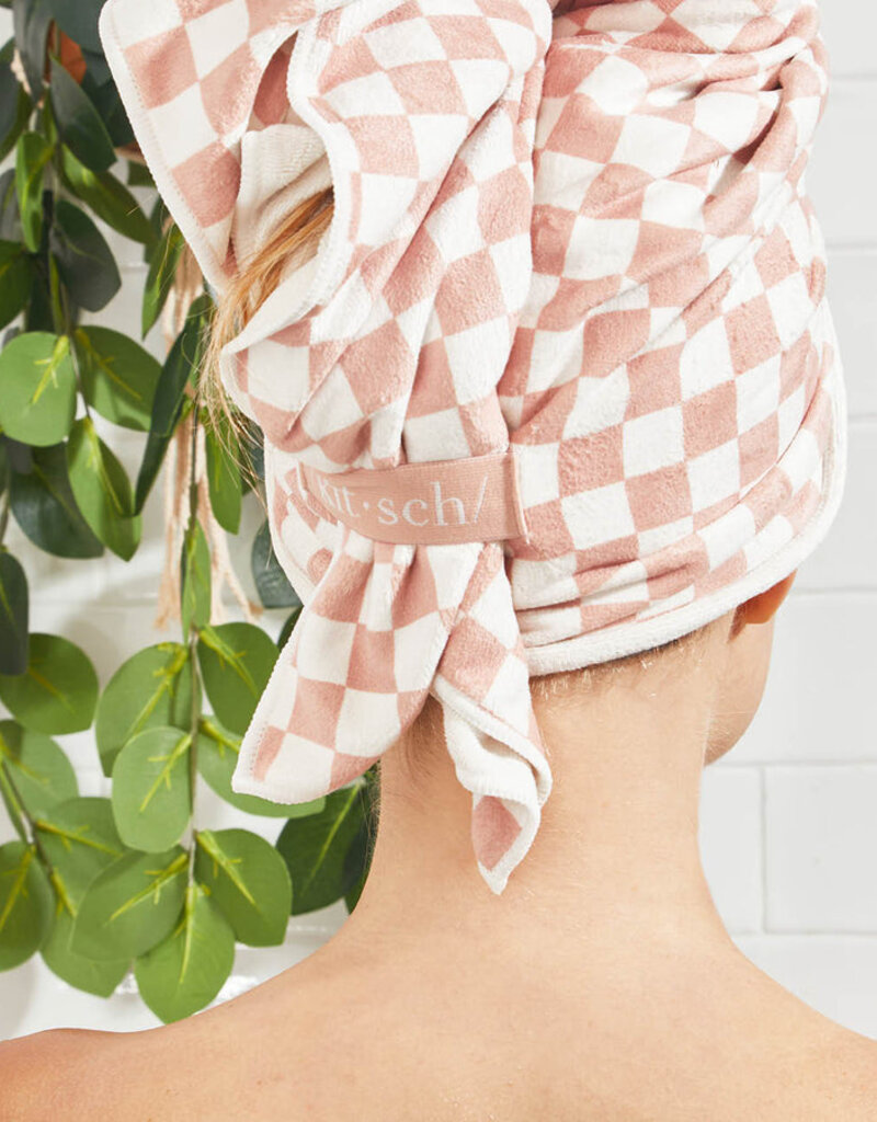 Kitsch Extra Large Quick-Dry Hair Towel Wrap - Terracotta Checker