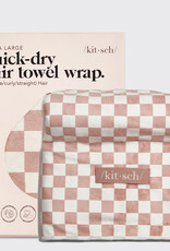 Kitsch Extra Large Quick-Dry Hair Towel Wrap - Terracotta Checker