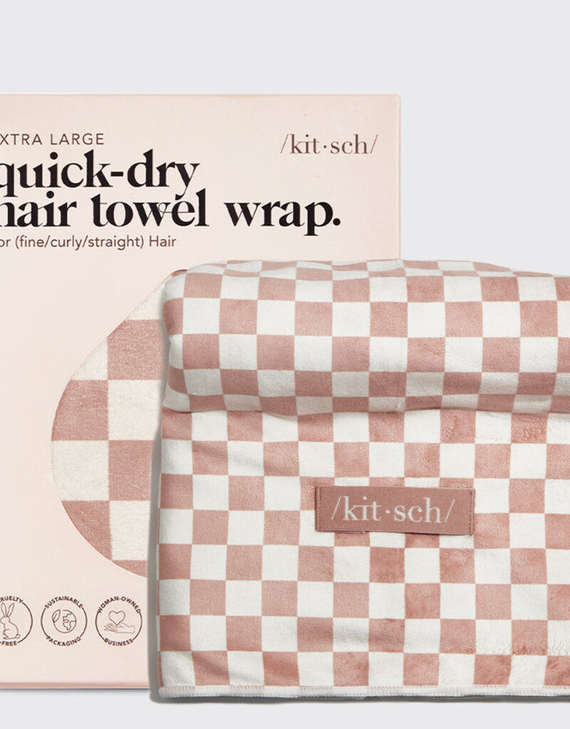 Kitsch Extra Large Quick-Dry Hair Towel Wrap - Terracotta Checker