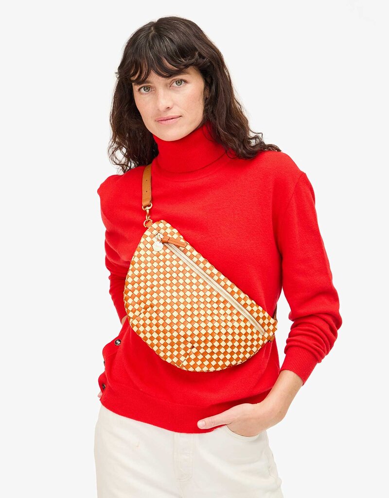 Clare V. Grande Fanny - Natural & Cream Woven Checker
