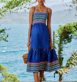 Farm Rio Blue Colored Stripes Midi Dress
