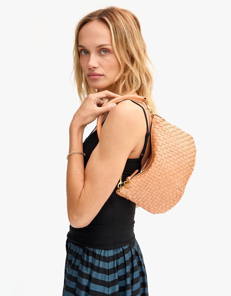 Clare V. Petit Moyen Messenger - Bisque Woven Checker