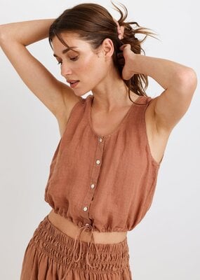 Bella Dahl Sleeveless Tie Waist Button Front Top