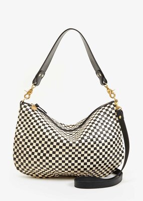 Clare V. Moyen Messenger - Black & Cream Woven Checker