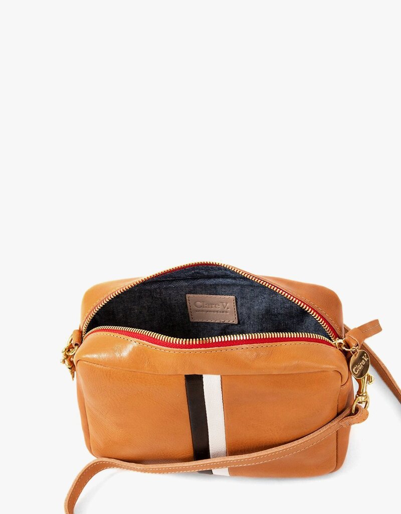 Clare V. Midi Sac - Natural w/ Black & Cream Stripe