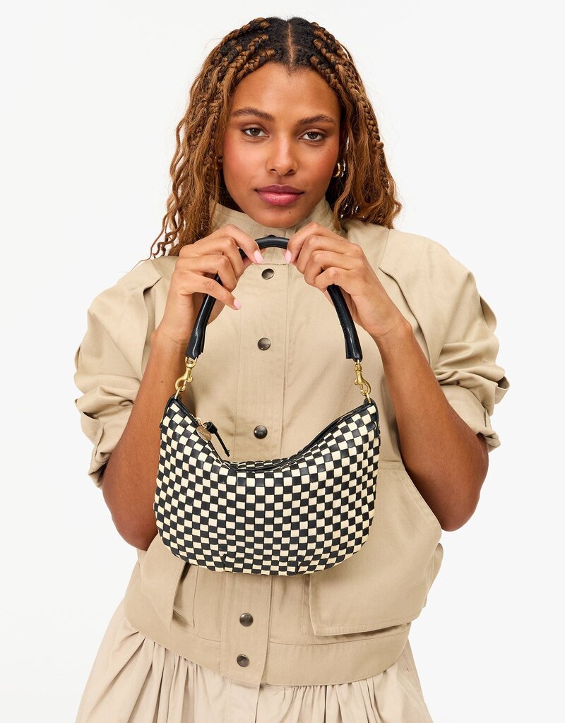 Clare V. Petit Moyen - Black & Cream Woven Checker