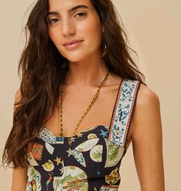 Farm Rio Black Trip Souvenir Topstitching Organic Cotton Top