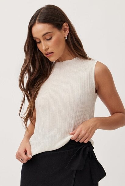 Texture Ribbed Mock Neck Top