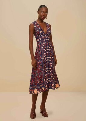 Farm Rio Boho Floral Scarf Midi Dress