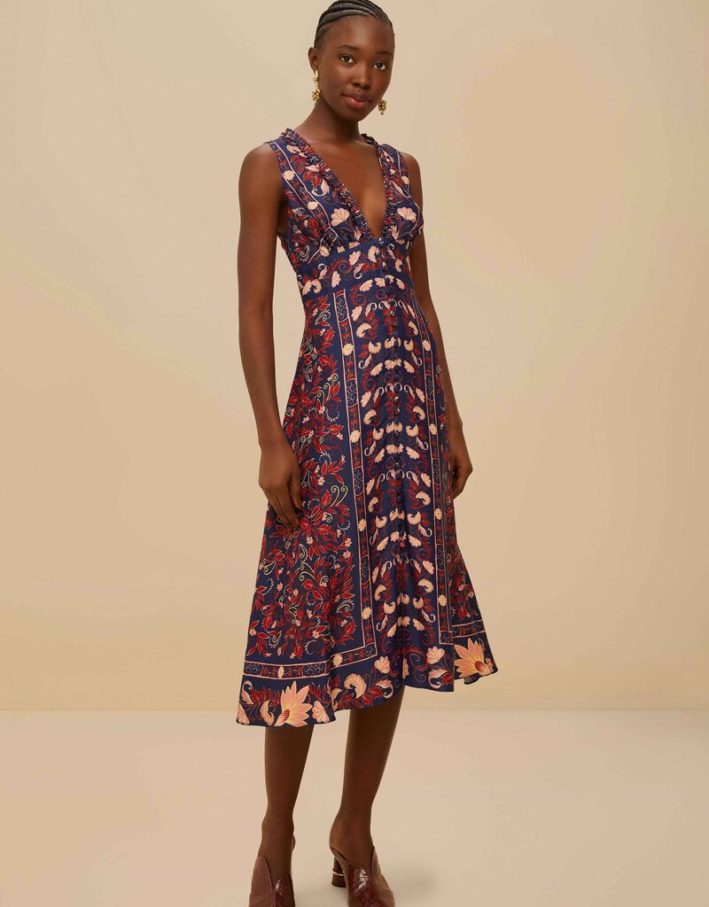 Farm Rio Boho Floral Scarf Midi Dress