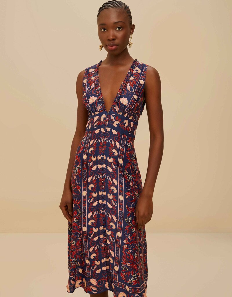 Farm Rio Boho Floral Scarf Midi Dress