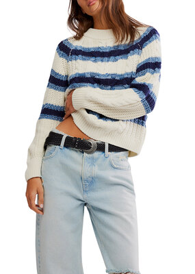 Free People Frankie Cable Striped Pullover