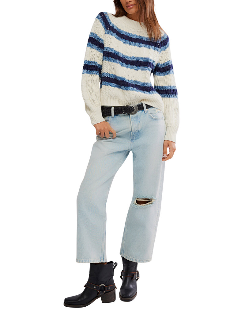 Free People Frankie Cable Striped Pullover