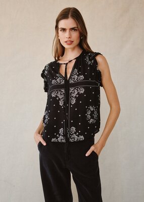 Bella Dahl Ruffle Sleeve Tie Neck Top