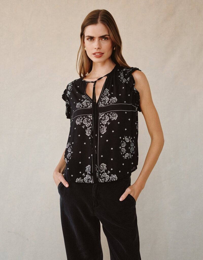 Bella Dahl Ruffle Sleeve Tie Neck Top