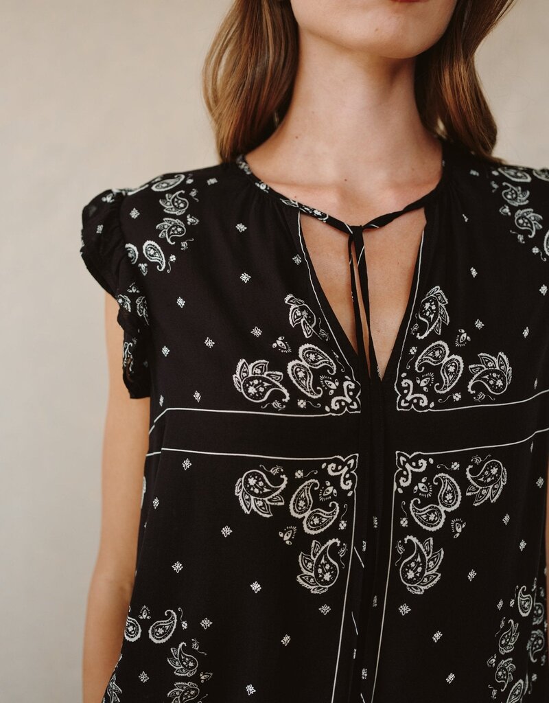 Bella Dahl Ruffle Sleeve Tie Neck Top