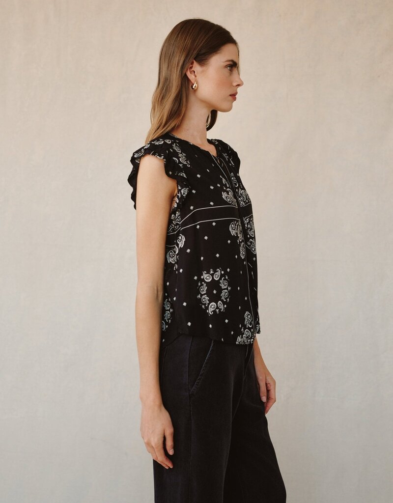 Bella Dahl Ruffle Sleeve Tie Neck Top