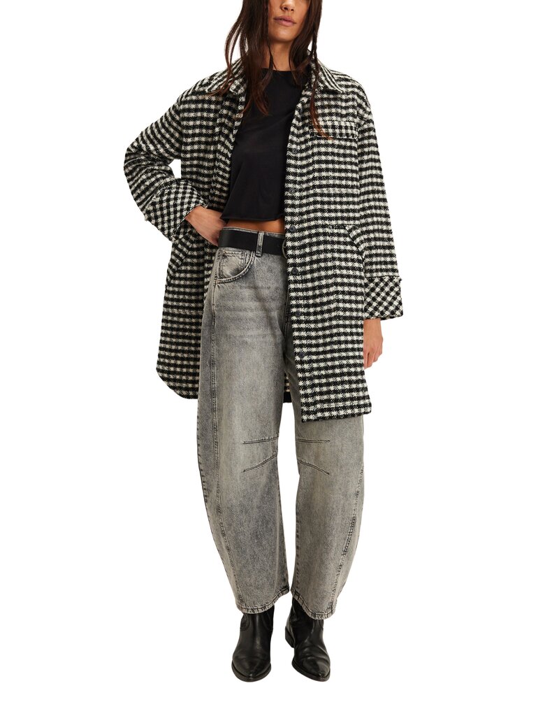 Free People Get Around Houndstooth Shirt Jacket