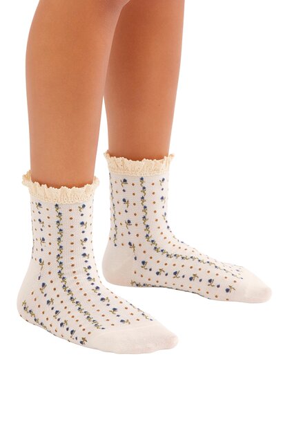 Rosebud Waffle Knit Ankle Socks