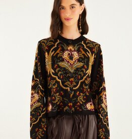 Farm Rio Black Majestic Hearts Knit Cardigan