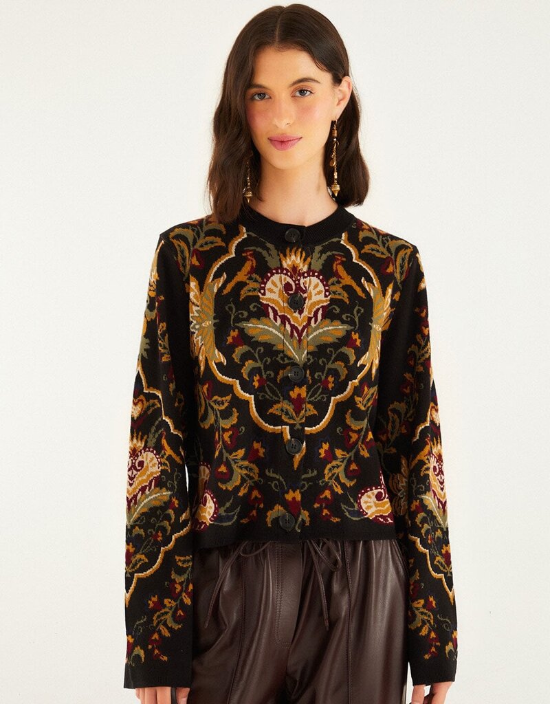 Farm Rio Black Majestic Hearts Knit Cardigan