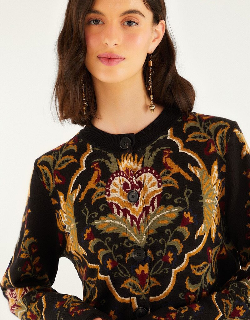 Farm Rio Black Majestic Hearts Knit Cardigan