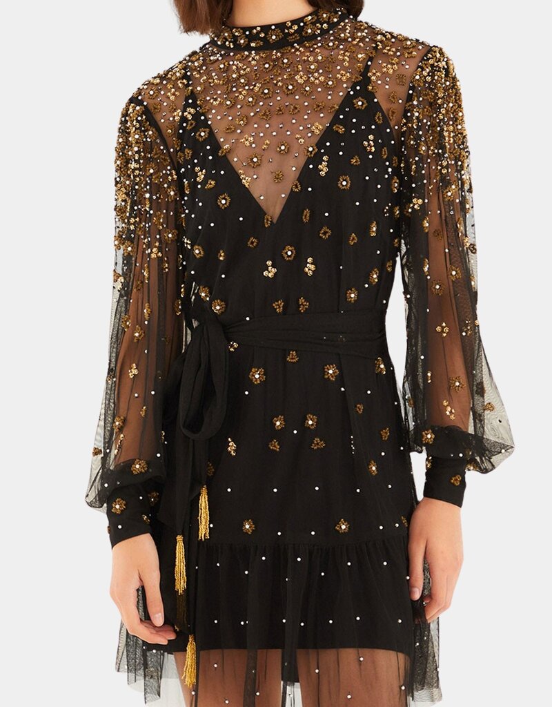 Farm Rio Embroidered Tulle Black Mini Dress