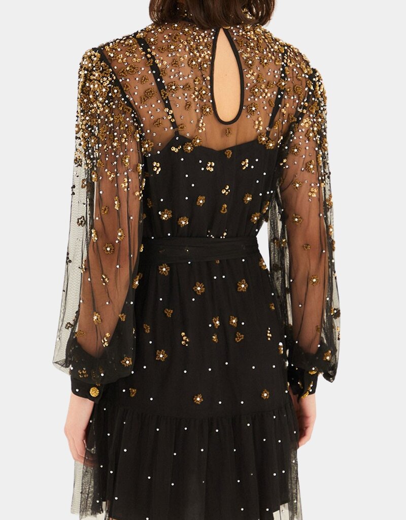Farm Rio Embroidered Tulle Black Mini Dress