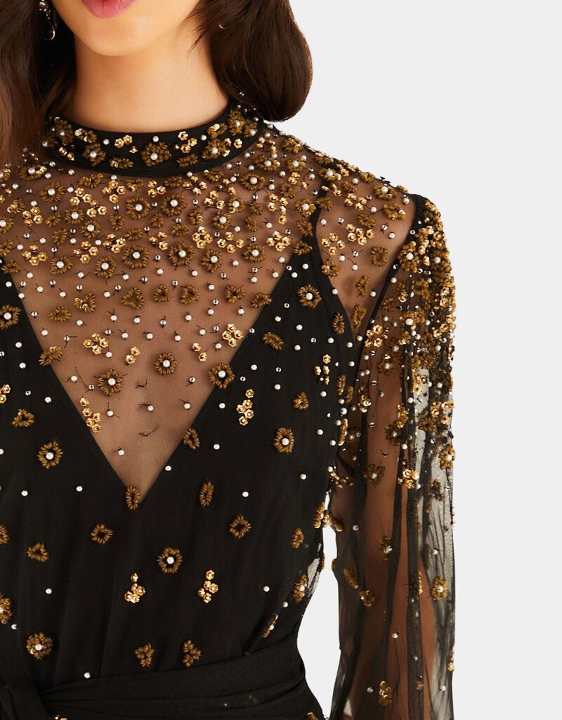 Farm Rio Embroidered Tulle Black Mini Dress