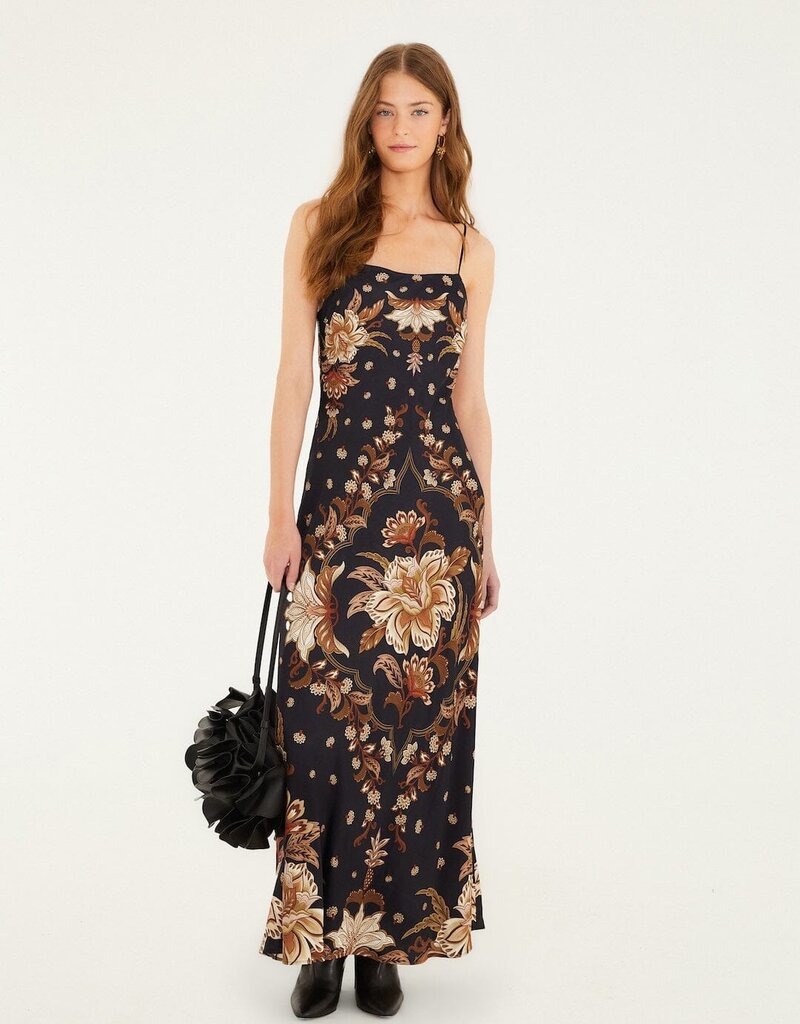 Farm Rio Majestic Garden Black Slip Dress