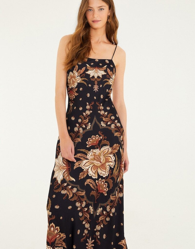 Farm Rio Majestic Garden Black Slip Dress