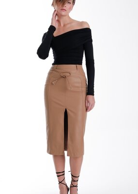 Karina Grimaldi Mona Vegan Leather Midi Skirt