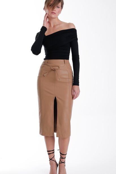 Mona Vegan Leather Midi Skirt