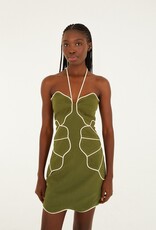 Farm Rio Green Wavy Trim Mini Dress