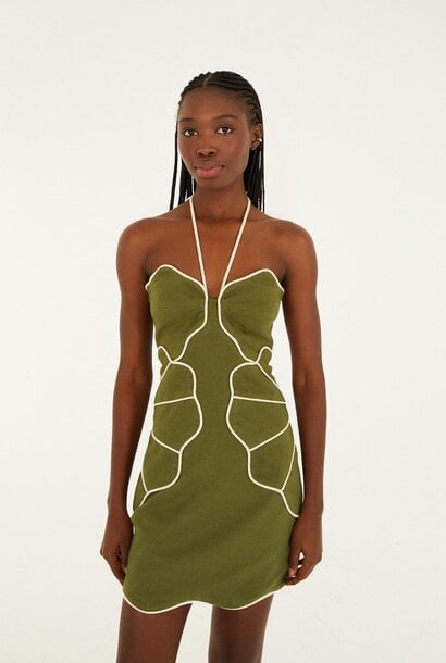 Green Wavy Trim Mini Dress