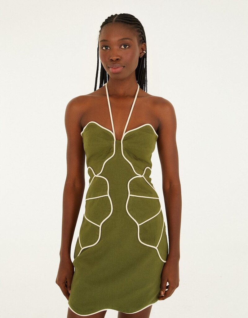 Farm Rio Green Wavy Trim Mini Dress