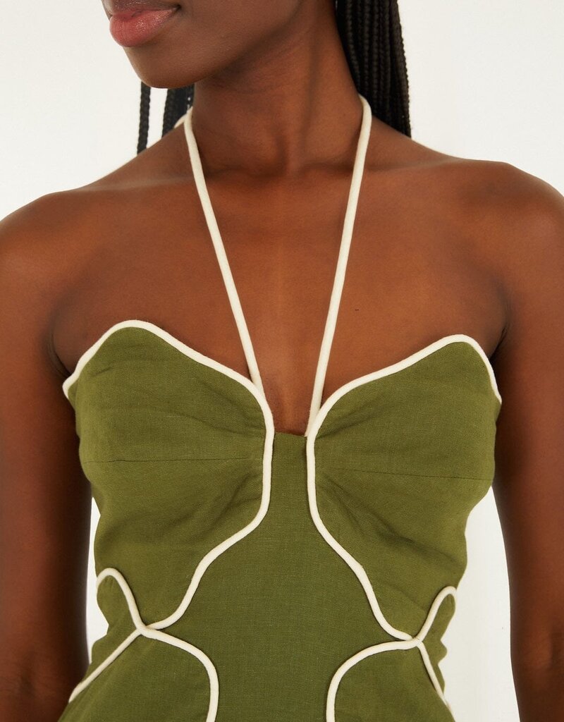 Farm Rio Green Wavy Trim Mini Dress