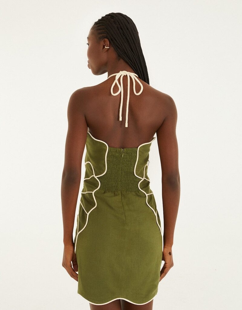 Farm Rio Green Wavy Trim Mini Dress