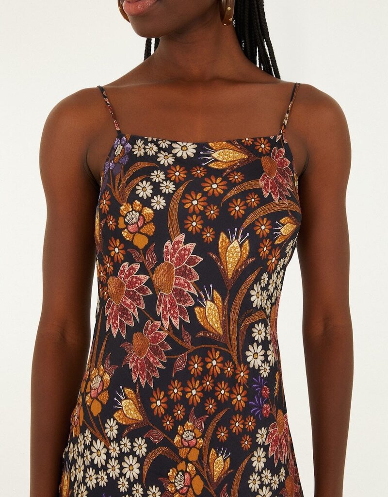 Farm Rio Lili Black Slip Maxi Dress