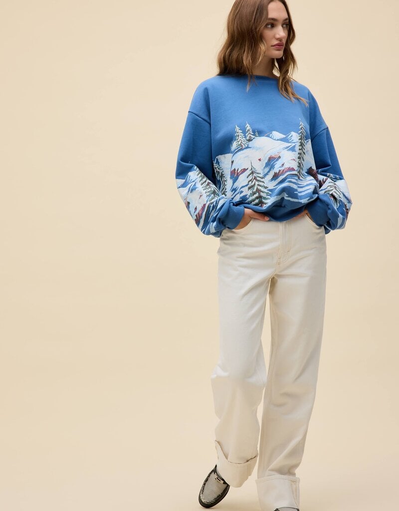 Daydreamer Alpine Ski Scene Oversized Crew