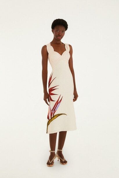 Sand Strelitzia Linen Midi Dress
