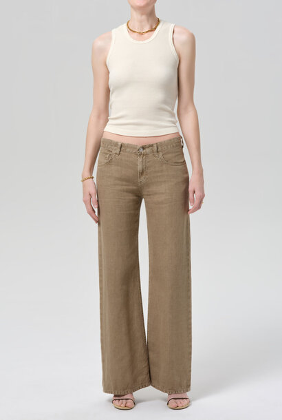 Nora Linen Trouser - Dark Khaki