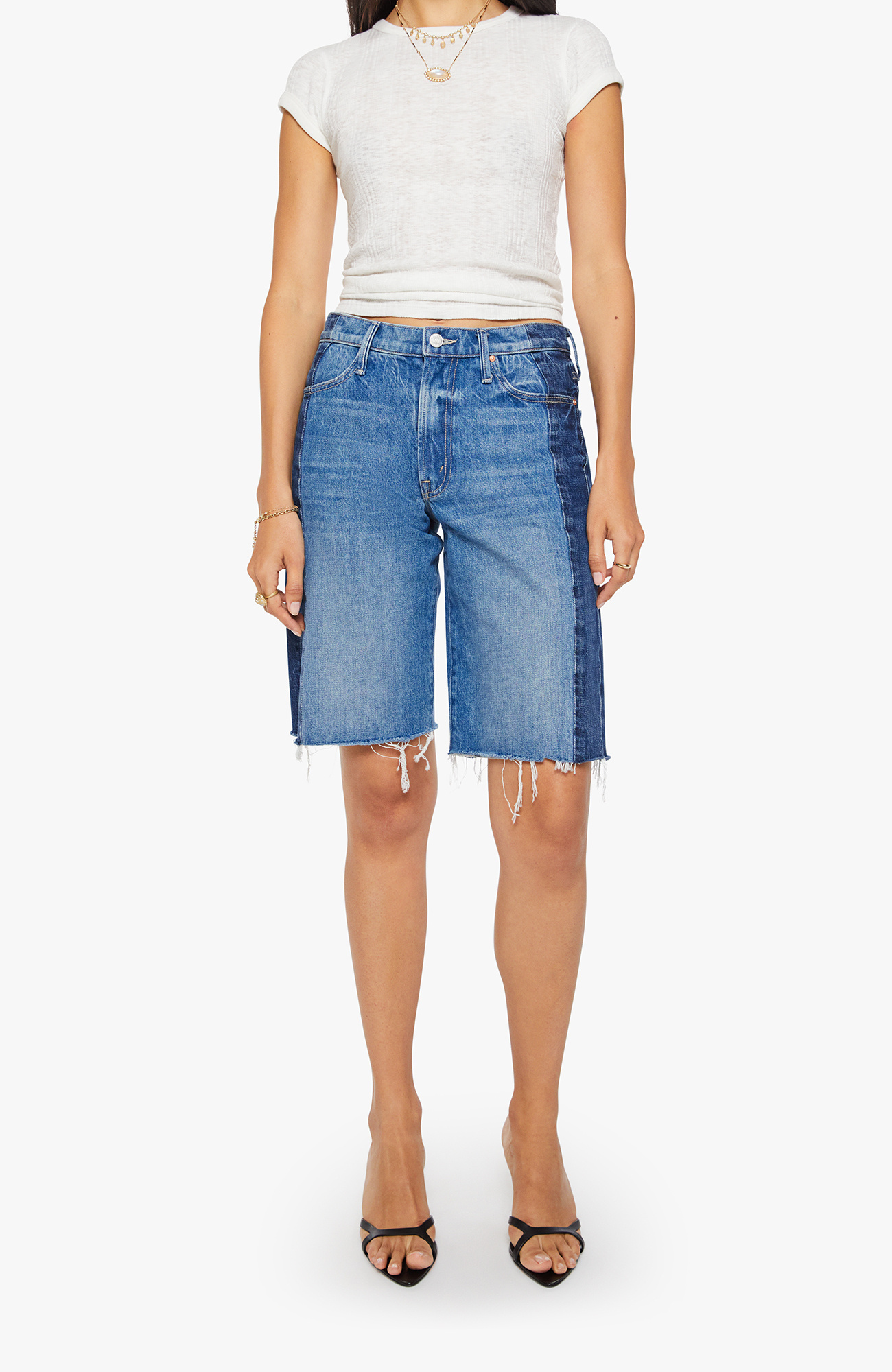 LABEL | Mother Mid Rise Maven Bermuda Fray - Double Stacked - LABEL