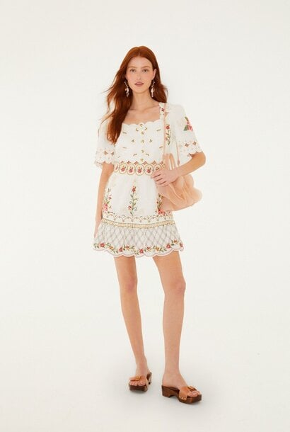 Flower Embroidery Scalloped Mini Dress