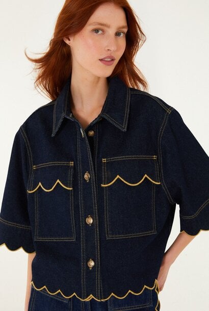 Dark Denim Wavy Hem Shirt