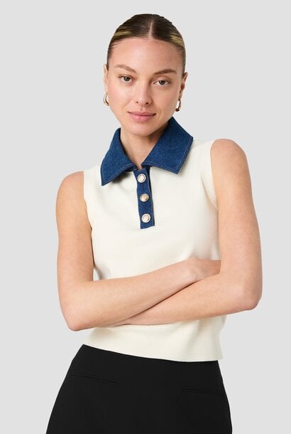 Maxime Knit Denim Collared Sweater Vest